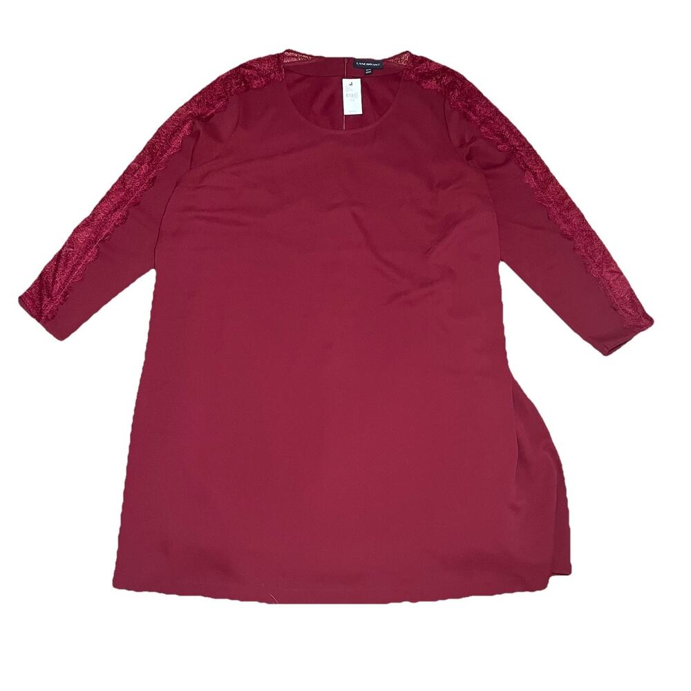 Lane Bryant Plus Size Swing Dress 22/24 Burgundy Red Lace Sleeve Knee Length $90